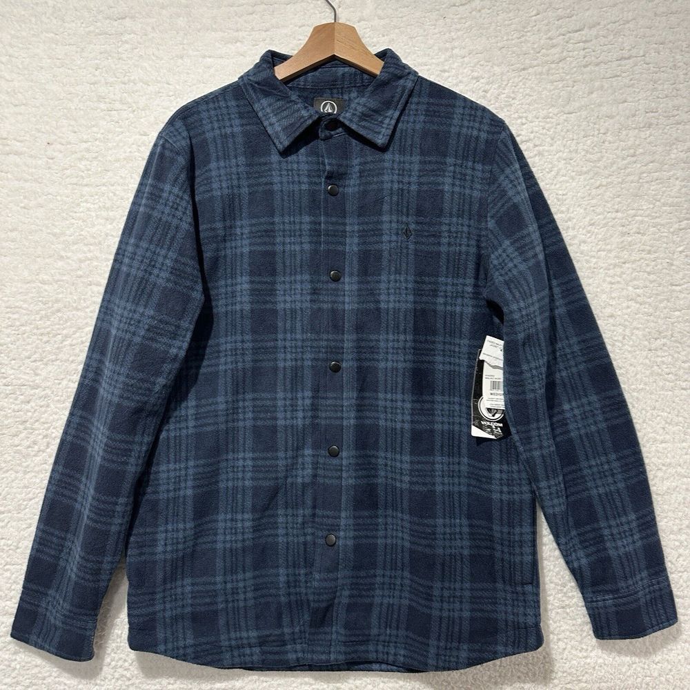 Volcom Men's Blue Plaid Wallace Fleece Snap Button Jacket NWT‎